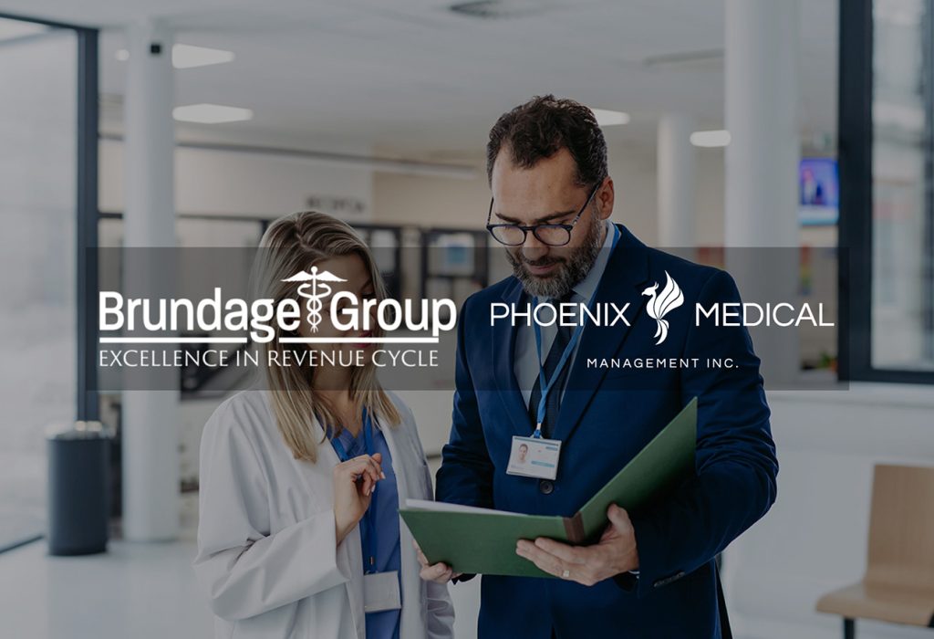 Logos of Brundage Group and Phoenix Medical overlaid on a photo doctors in an office