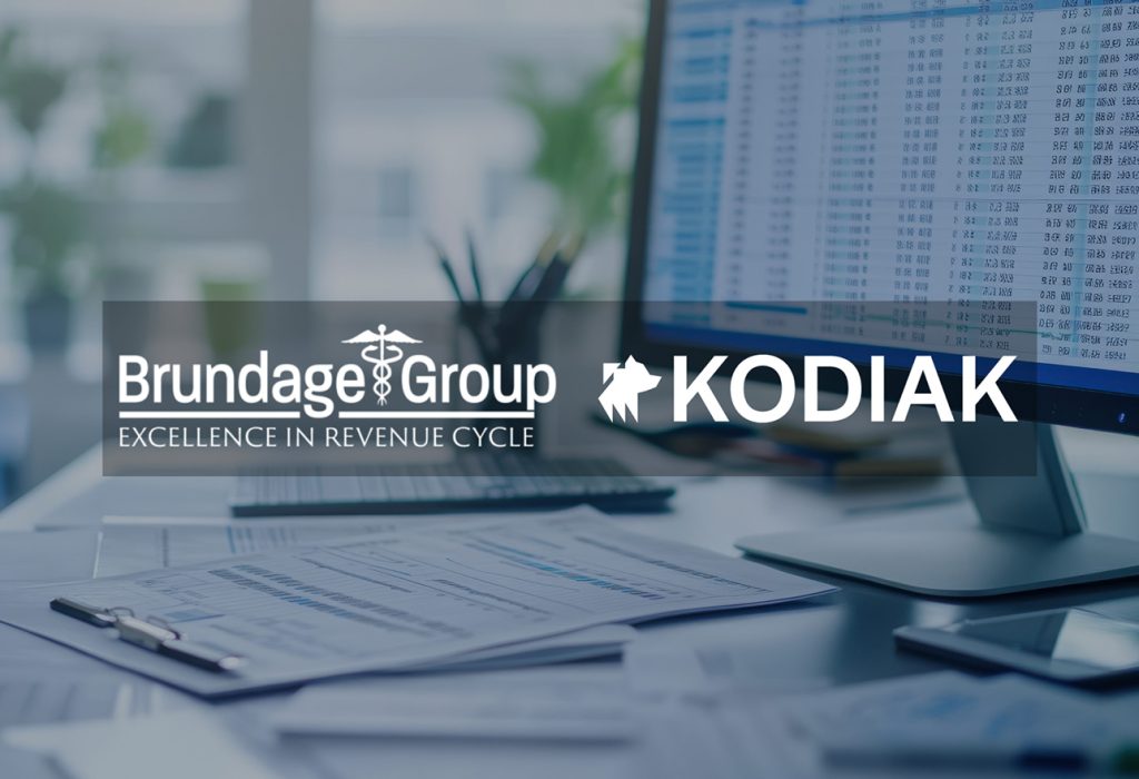 Logos of Brundage Group and Kodiak overlaid on a photo of an office setting