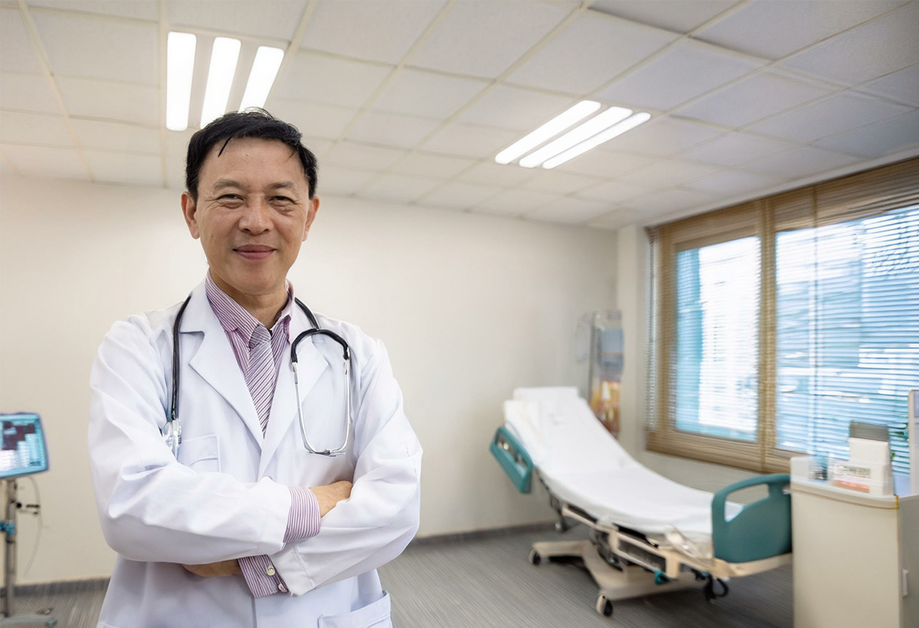 Doctor critically thinking in hospital room
